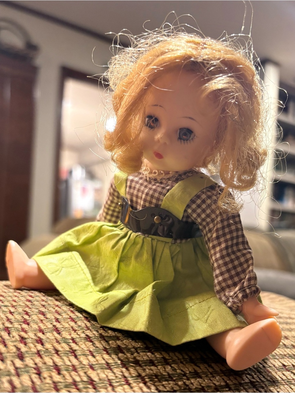 Vogue Blonde Doll in Lime Green Pinafore and Brown Check Top